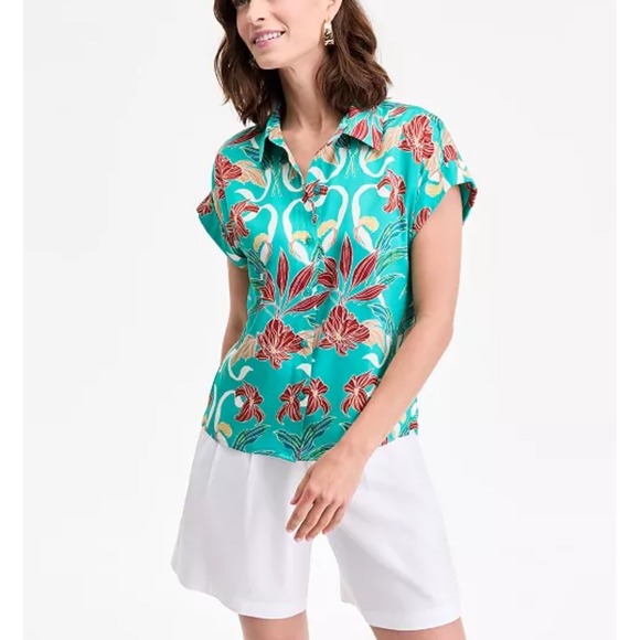 INC International Concepts Tops - INC International Concepts Floral Print‎ Short Sleeve Button-Up Shirt